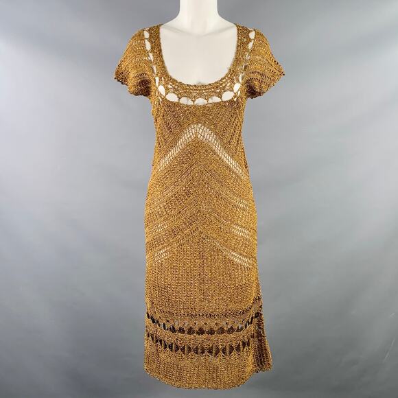 DIANE VON FURSTENBERG Size M Gold Acetate Blend Crochet Dress - Picture 1 of 8